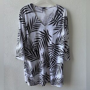 Pacific Beach Palm Leaf Black & White Coverup Size XL Beach Cruise Resort V-Neck